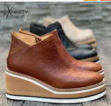 Xajzpa - 2023 Fashion Women Short Boots Round Toe High Top Platform Wedges Retro Booties Soft