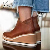 Xajzpa - 2023 Fashion Women Short Boots Round Toe High Top Platform Wedges Retro Booties Soft