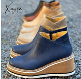 Xajzpa - 2023 Fashion Women Short Boots Round Toe High Top Platform Wedges Retro Booties Soft