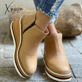 Xajzpa - 2023 Fashion Women Short Boots Round Toe High Top Platform Wedges Retro Booties Soft