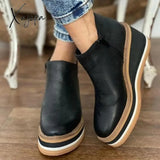 Xajzpa - 2023 Fashion Women Short Boots Round Toe High Top Platform Wedges Retro Booties Soft