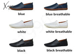 Xajzpa 2023 Genuine Cow Leather Mens Loafers Fashion Handmade Moccasins Soft Leather Blue Slip On