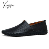 Xajzpa 2023 Genuine Cow Leather Mens Loafers Fashion Handmade Moccasins Soft Leather Blue Slip On