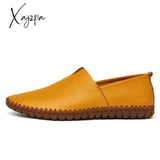 Xajzpa 2023 Genuine Cow Leather Mens Loafers Fashion Handmade Moccasins Soft Leather Blue Slip On