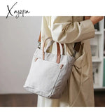 Jsvery 2022 Japanese Tote Bag with Pockets Women Shoulder Leather Handbag Canvas Sling Bags Crossbody Travel Bag large capital shopping bag jsvery