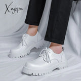 Xajzpa - 2023 Men Korea Leather Platform Oxfords Slip On Thick Tottom Male Derby Shoes Casual