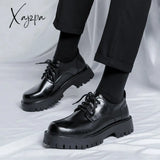 Xajzpa - 2023 Men Korea Leather Platform Oxfords Slip On Thick Tottom Male Derby Shoes Casual