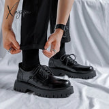 Xajzpa - 2023 Men Korea Leather Platform Oxfords Slip On Thick Tottom Male Derby Shoes Casual