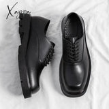 Xajzpa - 2023 Men Korea Leather Platform Oxfords Slip On Thick Tottom Male Derby Shoes Casual