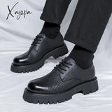 Xajzpa - 2023 Men Korea Leather Platform Oxfords Slip On Thick Tottom Male Derby Shoes Casual