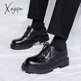 Xajzpa - 2023 Men Korea Leather Platform Oxfords Slip On Thick Tottom Male Derby Shoes Casual