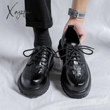 Xajzpa - 2023 Men Korea Leather Platform Oxfords Slip On Thick Tottom Male Derby Shoes Casual