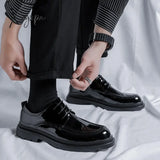 Xajzpa - 2023 Men Korea Leather Platform Oxfords Slip On Thick Tottom Male Derby Shoes Casual