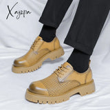 Xajzpa - 2023 Men Korea Leather Platform Oxfords Slip On Thick Tottom Male Derby Shoes Casual