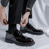 Xajzpa - 2023 Men Korea Leather Platform Oxfords Slip On Thick Tottom Male Derby Shoes Casual