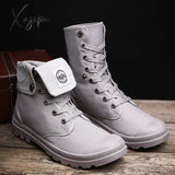 Xajzpa - 2023 Men Military Boots Outdoor Fashion Canvas High Top Shoes Casual Ankle Black Chelsea