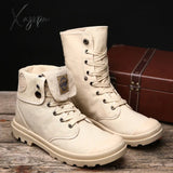 Xajzpa - 2023 Men Military Boots Outdoor Fashion Canvas High Top Shoes Casual Ankle Black Chelsea