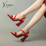 Xajzpa - 2023 New Arrival Crystal Thick High Heels Women Sandals Fashion Square Toe Buckle Strap