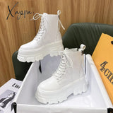 Xajzpa - 2023 New Fashion Autumn/Winter Women's Boots Round Head Women's Boots Lace Up Zipper Women's Boots 8cm Heel Size 34-39