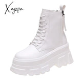 Xajzpa - 2023 New Fashion Autumn/Winter Women’s Boots Round Head Lace Up Zipper 8Cm Heel Size 34-39