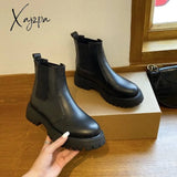 Xajzpa - 2023 New Fashion Boots Women Warm Winter 4Cm Heel For Woman Platform Black Basic Slip On