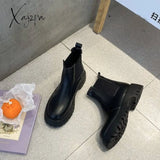 Xajzpa - 2023 New Fashion Boots Women Warm Winter 4Cm Heel For Woman Platform Black Basic Slip On