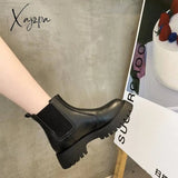 Xajzpa - 2023 New Fashion Boots Women Warm Winter 4Cm Heel For Woman Platform Black Basic Slip On