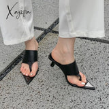 Xajzpa - 2023 New Fashion Women Slippers Stiletto Snake Print High Heels Flip Flops Pointed Toe