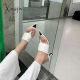 Xajzpa - 2023 New Fashion Women Slippers Stiletto Snake Print High Heels Flip Flops Pointed Toe