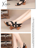 Xajzpa - 2023 New Mid-Heel Sandals Women Summer Shoes Comfortable High Heels Thick Heel Peep Toe