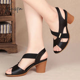 Xajzpa - 2023 New Mid-Heel Sandals Women Summer Shoes Comfortable High Heels Thick Heel Peep Toe