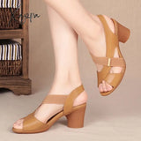 Xajzpa - 2023 New Mid-Heel Sandals Women Summer Shoes Comfortable High Heels Thick Heel Peep Toe