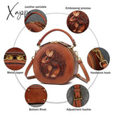 Xajzpa - 2023 New Retro Round Women’s Genuine Leather Handbags For Ladies Luxury Designer Rabbit