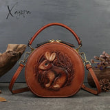 Xajzpa - 2023 New Retro Round Women’s Genuine Leather Handbags For Ladies Luxury Designer Rabbit