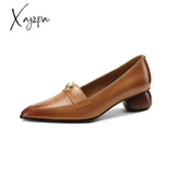 Xajzpa - 2023 New Spring Women Pumps Natural Leather 22-24.5Cm Cowhide Upper Pointed Toe Metal