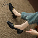 Xajzpa - 2023 New Spring Women Pumps Natural Leather 22-24.5Cm Cowhide Upper Pointed Toe Metal