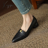 Xajzpa - 2023 New Spring Women Pumps Natural Leather 22-24.5Cm Cowhide Upper Pointed Toe Metal