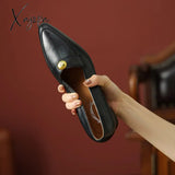 Xajzpa - 2023 New Spring Women Pumps Natural Leather 22-24.5Cm Cowhide Upper Pointed Toe Metal