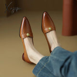 Xajzpa - 2023 New Spring Women Pumps Natural Leather 22-24.5Cm Cowhide Upper Pointed Toe Metal