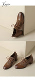 Xajzpa - 2023 New Spring Women Pumps Natural Leather Plus Size 22-26Cm Cowhide + Knitting + Pigskin