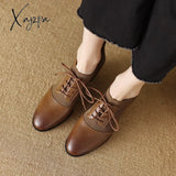 Xajzpa - 2023 New Spring Women Pumps Natural Leather Plus Size 22-26Cm Cowhide + Knitting + Pigskin