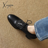 Xajzpa - 2023 New Spring Women Pumps Natural Leather Plus Size 22-26Cm Cowhide + Knitting + Pigskin
