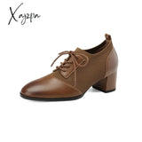 Xajzpa - 2023 New Spring Women Pumps Natural Leather Plus Size 22-26Cm Cowhide + Knitting + Pigskin