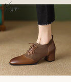 Xajzpa - 2023 New Spring Women Pumps Natural Leather Plus Size 22-26Cm Cowhide + Knitting + Pigskin