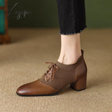 Xajzpa - 2023 New Spring Women Pumps Natural Leather Plus Size 22-26Cm Cowhide + Knitting + Pigskin