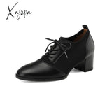 Xajzpa - 2023 New Spring Women Pumps Natural Leather Plus Size 22-26Cm Cowhide + Knitting + Pigskin