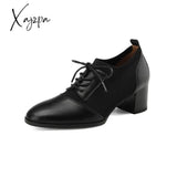Xajzpa - 2023 New Spring Women Pumps Natural Leather Plus Size 22-26Cm Cowhide + Knitting + Pigskin