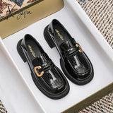 Xajzpa - 2023 New Spring Women’s Loafers British Style Black Casual Shoes Fashionable Metal