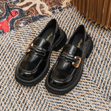 Xajzpa - 2023 New Spring Women’s Loafers British Style Black Casual Shoes Fashionable Metal