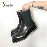 Xajzpa - 2023 New Square Toe Women Chelsea Boots Thick Sole Platform Ankle Black Autumn Botas Mujer